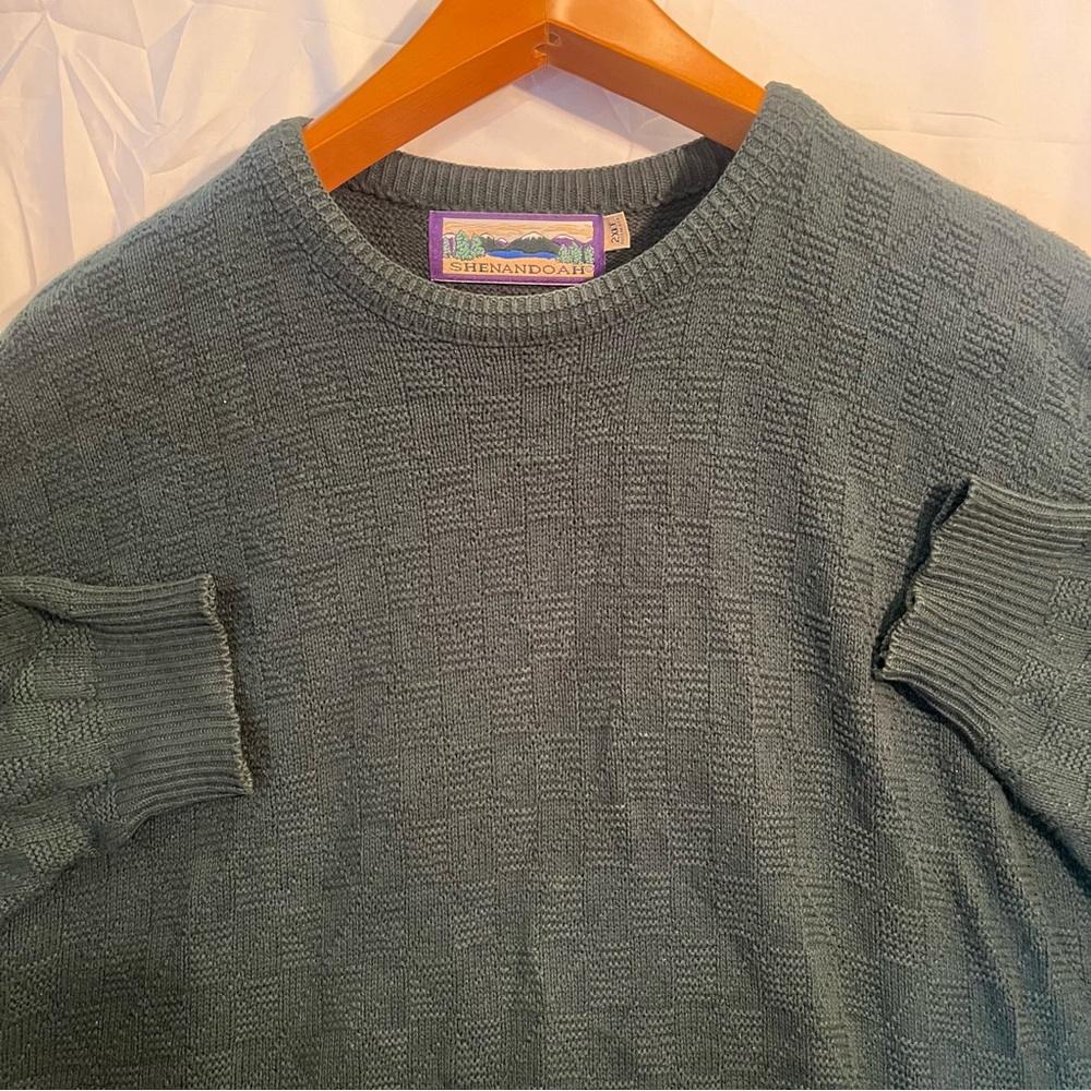 Vintage 90s Shenandoah Knit Sweater Adult 2XL Green USA Made Crewneck Pullover